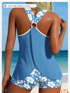 Blue Floral Ring-Back Tankini Set